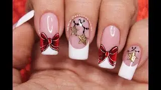 Diseño de uñas Moño y estrellas Navideñas ♥ Deko Uñas - Christmas Nail art
