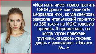 «Моя мать будет тратить СВОИ деньги как захочет!» Заорал муж, когда свекровь потратила МОЮ премию.