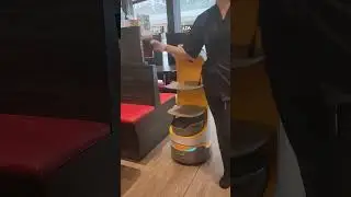 A robot waiter, hard at work!