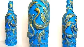 Antique Bottle Art / Peacock Design