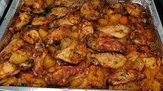 Juicy Baked Wings, Potatoes and Carrots For a Quick Dinner! Easy and Delicious
