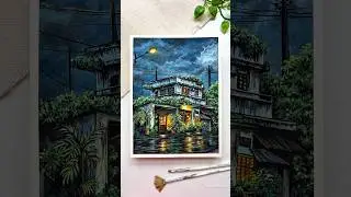 Rainy day Haunted house gouache painting🖤🌬️ #tutorial #gouache #painting