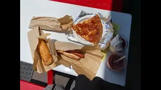 Eating at Costco!!! Hot dog, Pepperoni pizza, Chicken bake, Strawberry ice cream sundae, Smoothie~~
