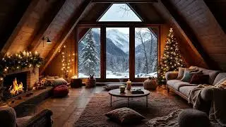 Winter Cabin Comfort: Snowfall,  Fireplace for Peaceful Sleep