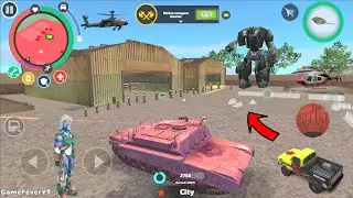 Rope Hero: Vice Town - (Pink Tank Destroy Car Robot) 100 Army Man Fight Private Tank - Gameplay HD
