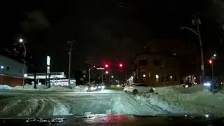 Wintry nighttime drive in Providence, Rhode Island