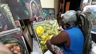Jamaican Artist  Owen Beckford  in studio
