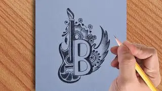 How to make B letter drawing with pencil || simple B letters design with guitar