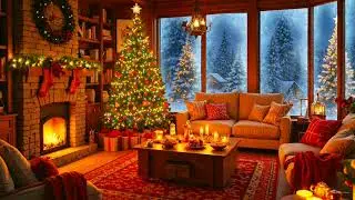 Relaxing Christmas Fireplace Atmosphere 🔥 | Soothing Music Accompanied by Snowfall | Winter Setting