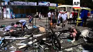 Aftermath of artillery and airstrikes around Donetsk, government denies bombing cities