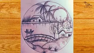How to draw river view wooden bridge with pencil. #riverview #woodenbridge #drawingtutorial #sketch