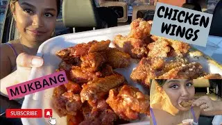 20 PIECE CHICKEN WINGS MUKBANG | ASMR in car | GARLIC PARM & SWEET CHILI WINGS with FRIES IN RANCH