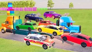 Flatbed Truck McQueen &ndash; Transportation with Truck | Police Cars vs IMPOSSIBLE Color Bridge #5