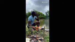 Fishing and Cooking of Fish Natural Like in The Stone Age