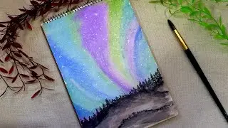 How to paint supereasy Night sky 🌌/Aurora Borrelis with watercolor | easy painting for beginner