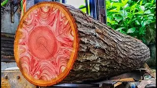 The sawing process for making mahogany and teak wood planks