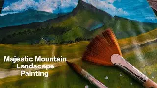 Majestic Mountain 🏔️ Landscape Acrylic painting tutorial/Lush Green Grass and Flowers Art Ideas/