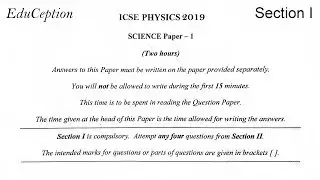 ICSE 2019 Physics Solved Question Paper
