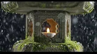 Cozy Stone Lantern & Snowfall | Healing Piano Music for Deep Sleep & Zen Meditation