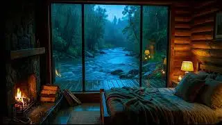 All Night   Rain on Tent & River Fire  4K Sleep Ambience