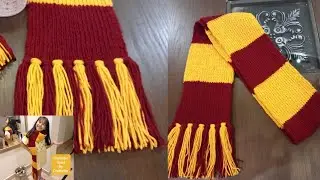 Knit Scarf Muffler for Beginners Step By Step | How to Knit  Harry Potter Scarf in Gryffindor Colors