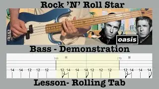 Rock 'N' Roll Star - Bass Lesson - Oasis - Guigsy - Rolling Tab - Demonstration - Cover