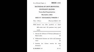 BSOC&ndash;111 Dec 2024 | IGNOU Previous Year Question Paper