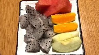 Japanese Seafood Buffet Appetizer Fruit Starter ASMR Mukbang: Dragon Fruit, Watermelon, Orange Apple
