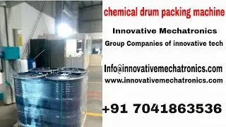 chemical drum packing machine | plastic chemical drum in pallet wrapping machine