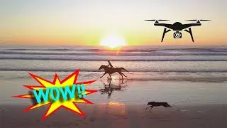 Sunrise DRONE footage of beach horse ride