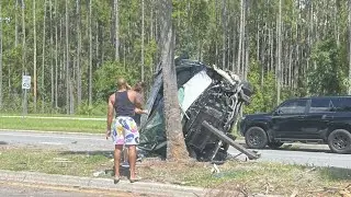 Medical helicopter at site of crash on St. Johns Parkway
