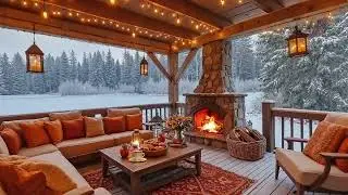 Winter Porch Jazz Bliss ❄️ Cozy Smooth Jazz & Fireplace Ambience for Snowy Evenings