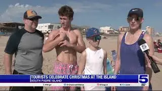 Tourists celebrating Christmas at South Padre Island