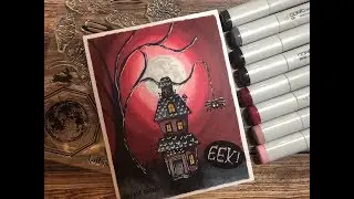 Hero Arts / Simon Says Stamp / Haunted Moon Card / Copic Coloring / Halloween