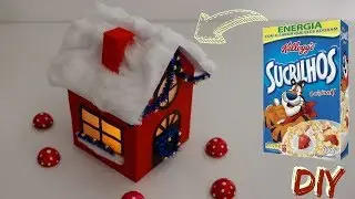 Casinha de NATAL de Caixa de Cereal - #Reciclarte - Do lixo ao luxo - Ana Rogéria