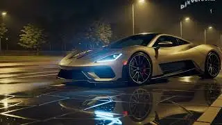 A modern sports car parked under the street light at night