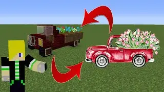 How to Build a Red Pickup Truck Hauling Flowers in Minecraft 1.15.2 - 1.16