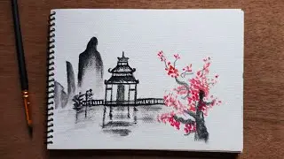 Japanese landscape drawing for beginners | Easy drawing | How to draw