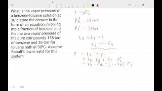 What is the vapor pressure of a benzene-toluene solution at 30&deg;c 