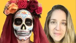 Painting face to look like a Day of the Dead Skull