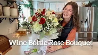 Valentine Rose Arrangement on a Wine Bottle 🌹 + Cozy Valentine Decorating 