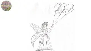 Happy new year drawing tutorial|How to draw fairy with balloons|How to draw fairy with newyear greet