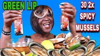 30 2x SPICY GREEN LIP MUSSELS CHALLENGE IN 10 MINS BY @QUEENBEAST | EAT WITH ME | MUKBANG | 먹방
