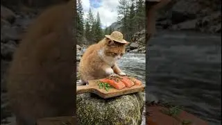 ASMR Cat Cooking: Fresh Salmon in a Quiet Pine Forest 🌲🐾 #cat #cooking #aiart