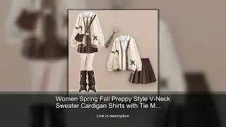 Women Spring Fall Preppy Style V-Neck Sweater Cardigan Shirts with Tie Mini Pleated Skirts Set
