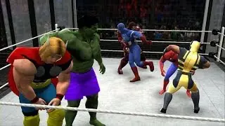 WWE 2K14 - Spiderman vs Hulk vs Thor vs Iron Man vs Wolverine vs Captain America (Marvel Brawl)