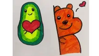Avocado/Teddy Bear Drawing & Colouring | Cute Cartoon Drawing Ideas | Sticker Drawing