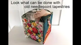 Upholstery with vintage Needlepoint Tapestries - Quick simple, no sewing covering an old stool.