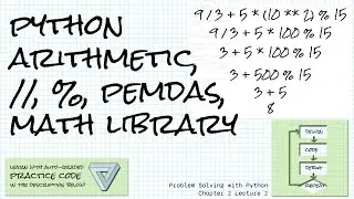 Math in Python including div and mod, math library, PEMDAS. Problem Solving w/Python Ch 2 Lecture 2
