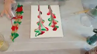 Festive String Pull Acrylic Pour Painting